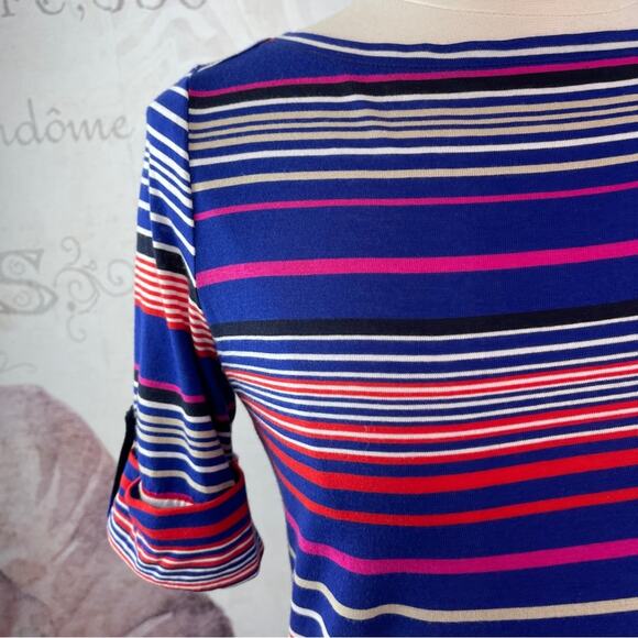 Liz Claiborne NWT Striped T-shirt button up sleeves - Picture 2 of 8